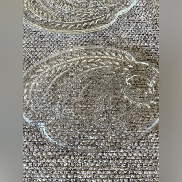 Set Of 4 Vintage Federal Pressed Glass Homestead Clear Oval Snack Plates Dishes - Picture 3 of 6